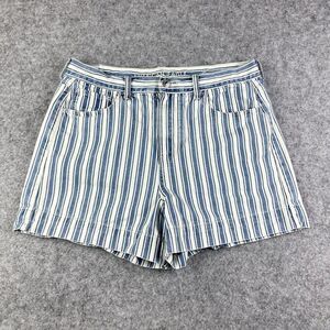 American Eagle Mom Jean Shorts Womens 10 Blue White Striped Casual Cotton Denim